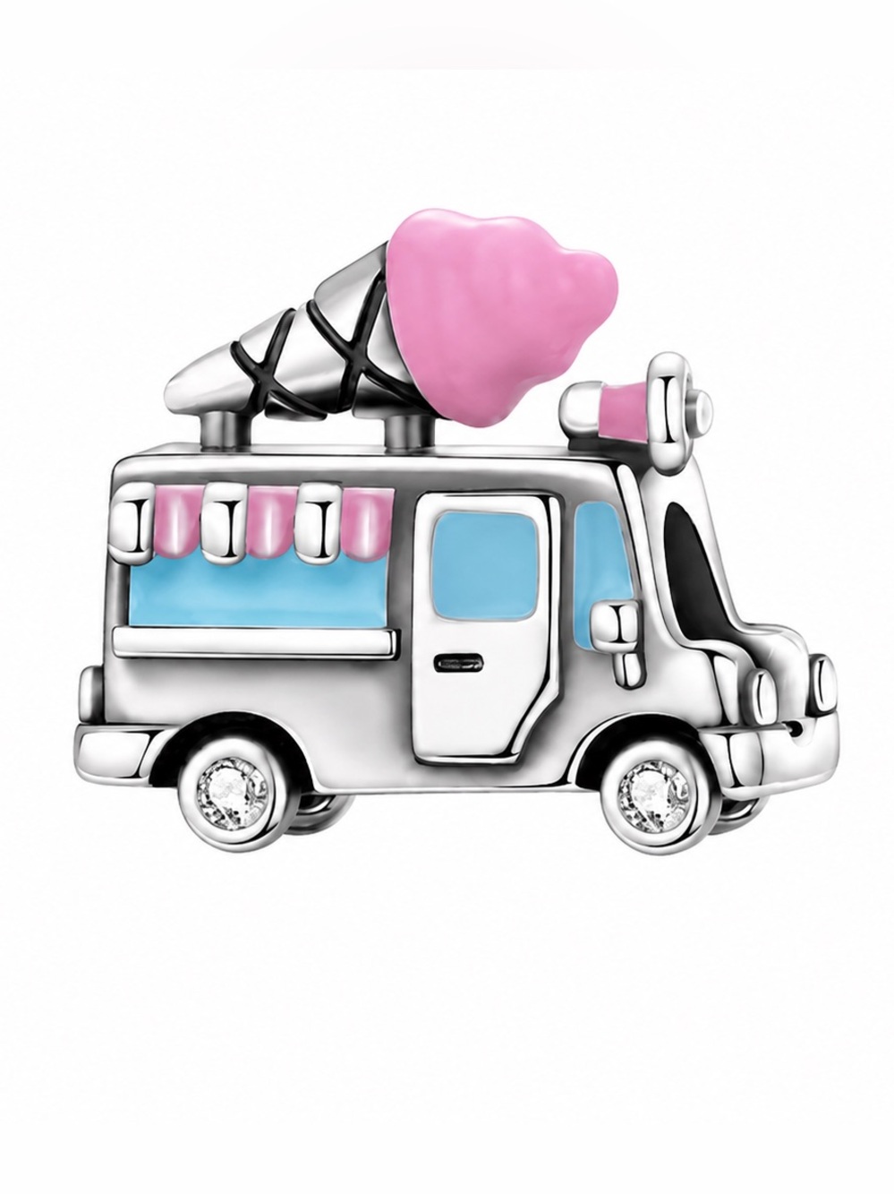 🍦 925 Sterling Silver Pink Ice Cream Truck Charm